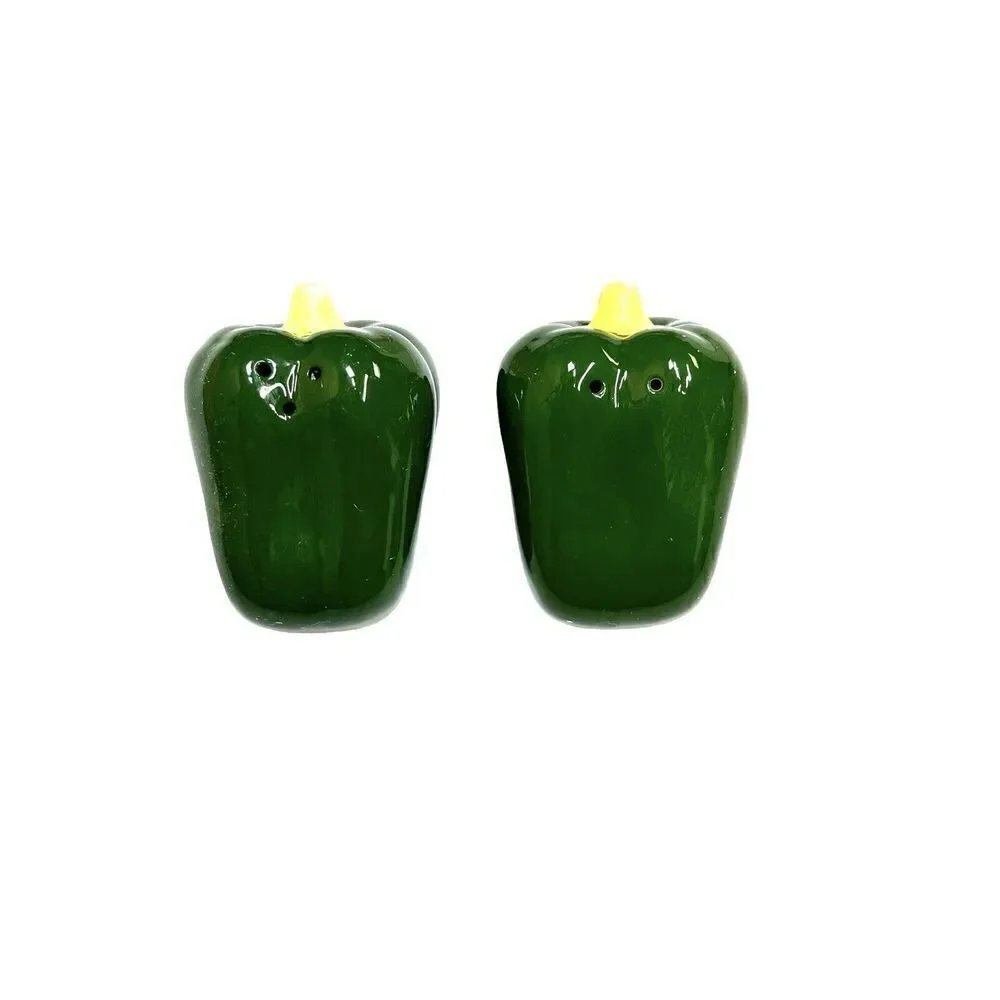 Vintage Four Piece Ceramic Green Pepper Condiment Kitchen Set in Original Box
